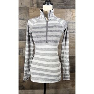 Lululemon Race Your Pace 1/4 Zip Marshmallow Stripe Heathered Gray‎ Shirt Sz 4